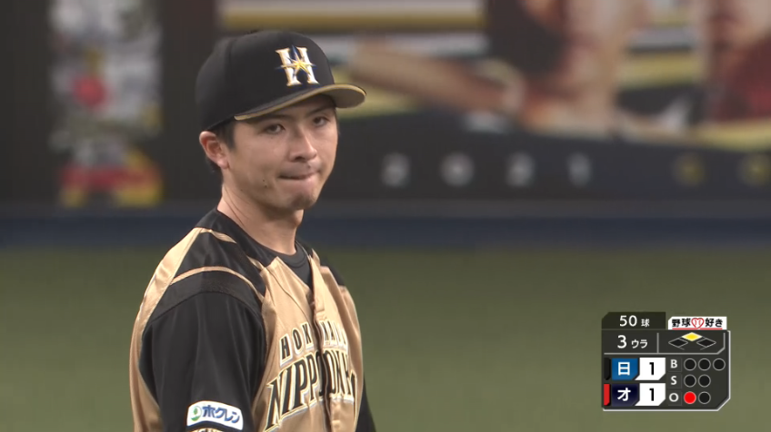 3回裏・F上沢 直球勝負!! 12球粘られた末に見逃し三振を奪う!!