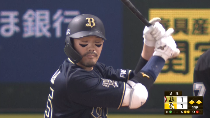 6回表・BT-岡田 代打起用に応える勝ち越しタイムリー!!