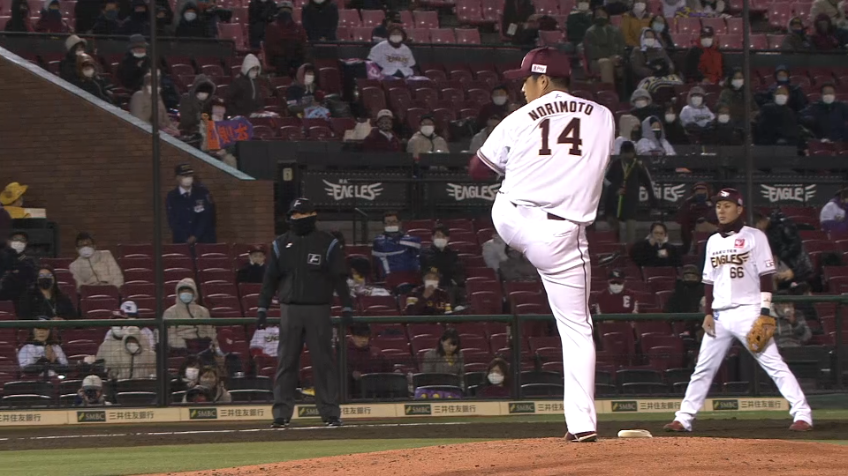 3回表・E則本 渾身のストレートで見逃し三振を奪う!!