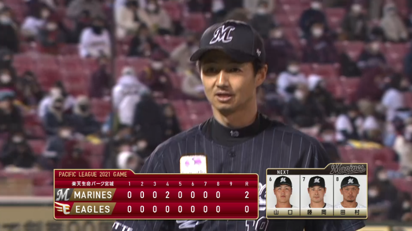 8回裏・M唐川 空振り三振!! 防御率0.00のリリーフがこの回も得点を許さない!!