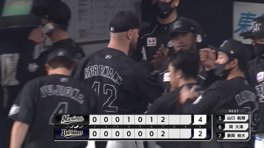 7回裏・Mハーマン ピンチの救援で猛打賞のB安達を抑えリードを守る!!