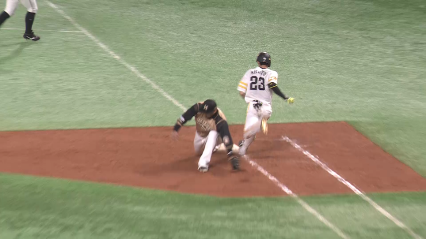 5回裏・H周東 俊足を生かしセーフティバント成功!!