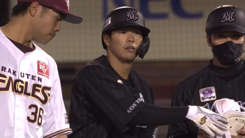 5回表・M中村 E涌井の100球目をサード強襲のヒットにして出塁!!