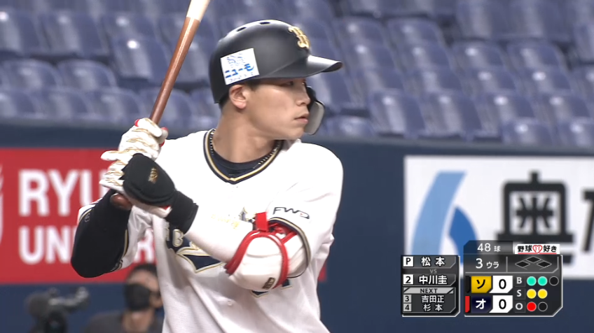 3回裏・B中川圭 変化球に上手く体を反応させたヒットで早くも2安打!!