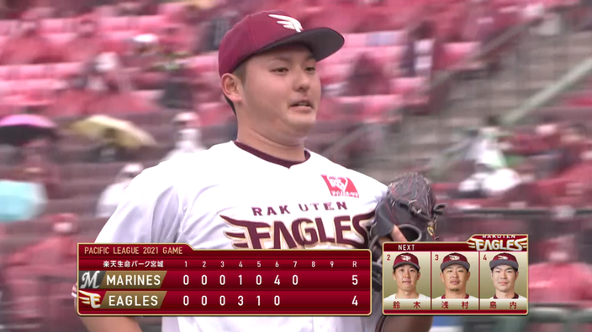 7回表・E安樂 低めへの変化球で三振を奪いピンチを凌ぐ‼