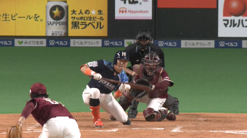 5回裏・F杉谷 ホームランの後は意表を突くスクイズで追加点!!