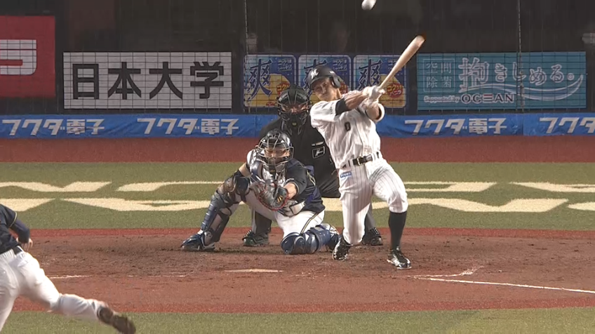 3回裏・M荻野 左中間を破る先制タイムリー2ベースヒット!!