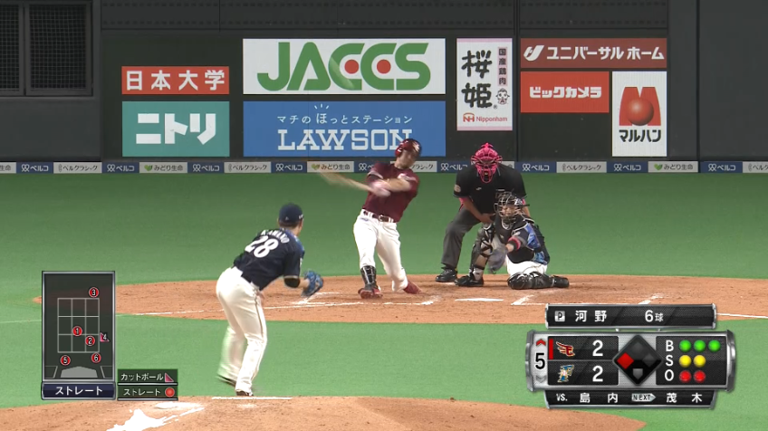 5回表・E島内 ストレートのボールを見事捉え、タイムリー2ベースヒットで追加点!!