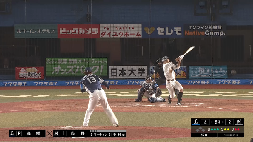 5回裏・L高橋光成 空振り三振で3者凡退に打ちとる!!