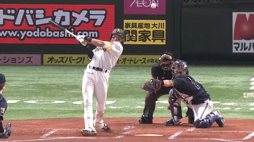 1回裏・H柳田 レフトへの先制タイムリーヒット!!