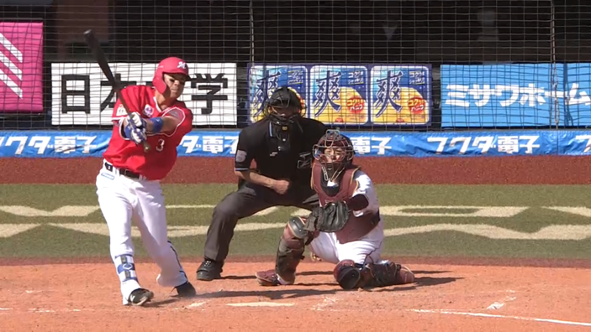 4回裏・M角中 逆方向へ伸びる打球はレフトオーバーの勝ち越しタイムリー2ベース!!