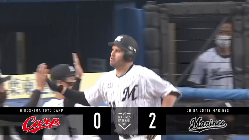 1回裏・Mレアード 鯉を料理!! 先制2ランホームラン!!