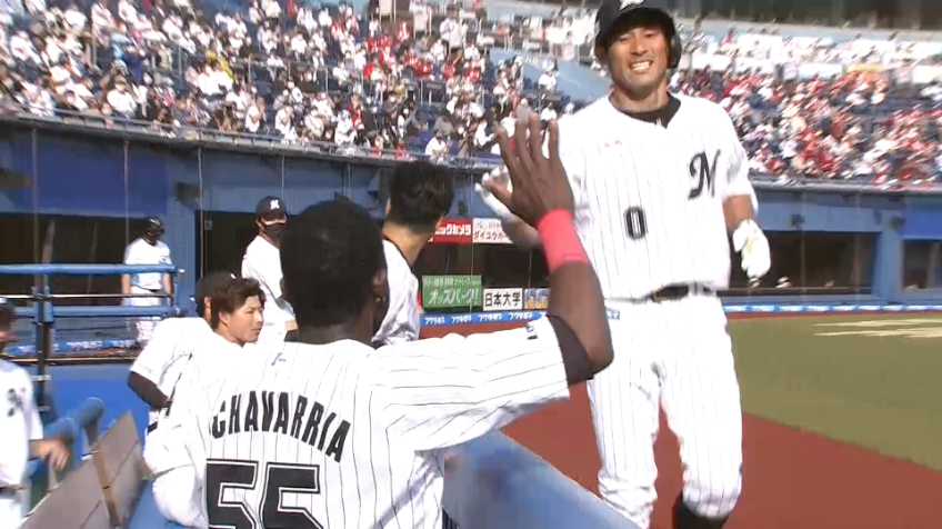 6回裏・M荻野貴 完璧に捉えた打球はレフトスタンドへの第4号ホームラン!!