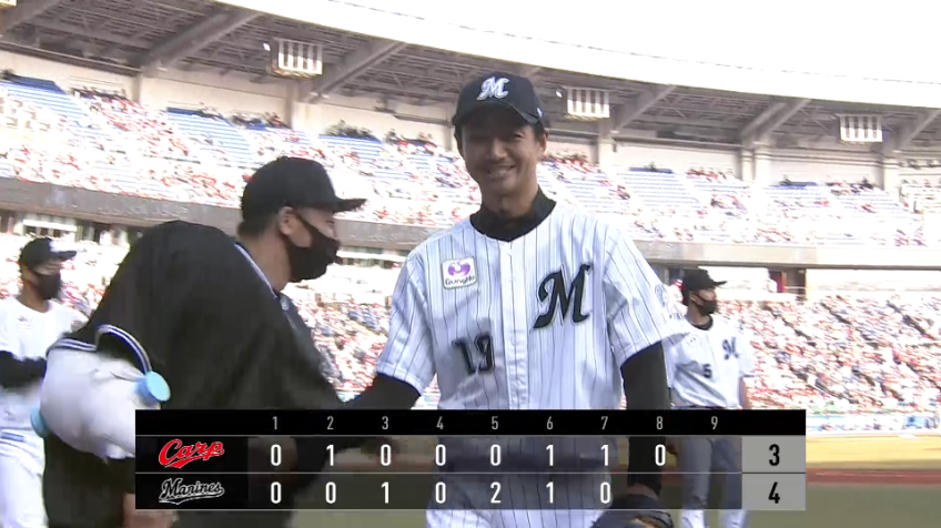 8回表・M唐川 1点差の場面、わずか6球で3者凡退に抑えるナイスピッチング!!