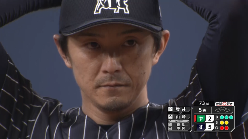 5回表・B増井 NPB史上初の12球団勝利・セーブへ!! 5回2失点の好投!!
