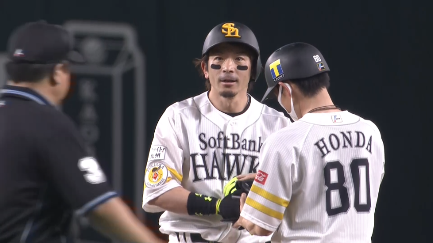 2回裏・H松田 あともう少しでホームラン!! レフトフェンス直撃のタイムリー2ベースヒット!!