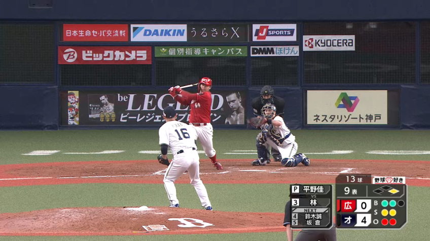 9回表・B平野佳 チーム17個目の三振を奪い見事に抑える!!
