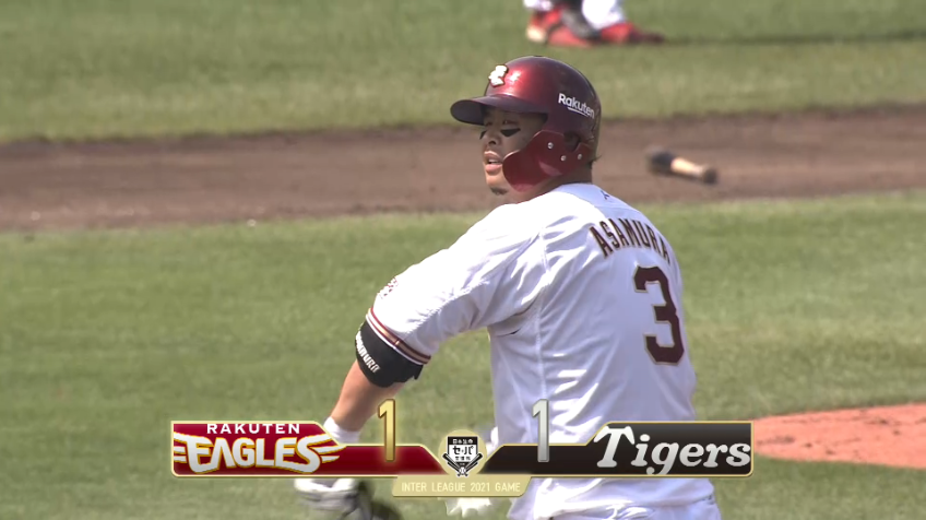 4回裏・E浅村 同点に追いつくタイムリー2ベースを放つ!!