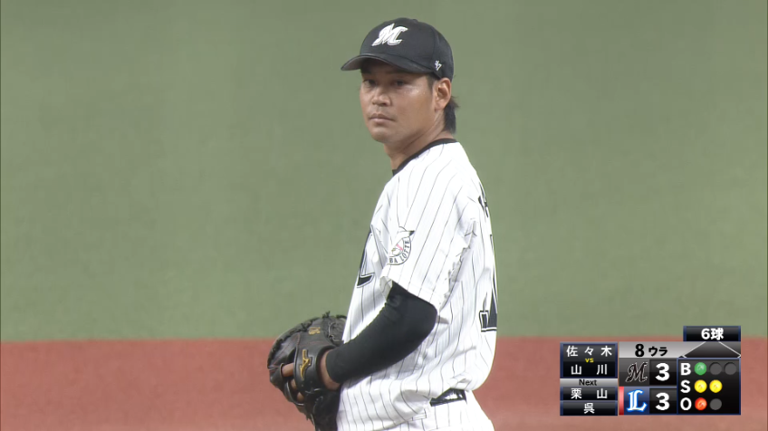 8回裏・M佐々木 タイミングを外す緩い変化球で空振り三振を奪う!!