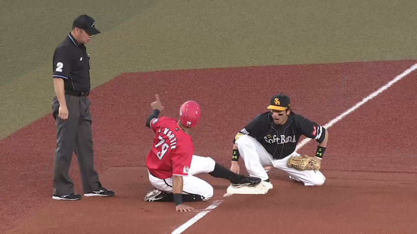 3回裏・H谷川原 見事な強肩を披露!! 1塁ランナーの3塁進塁を阻止!!