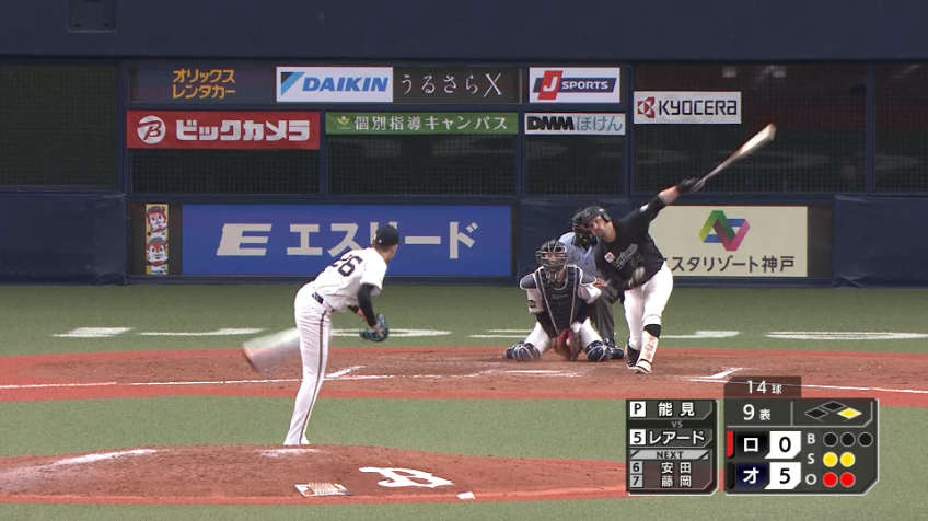 9回裏・B能見 フォークで空振り三振を奪い試合終了!!