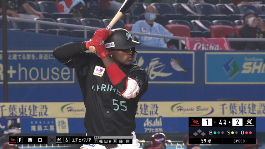 4回裏・Mエチェバリア 一軍復帰即ホームランを放つ!!