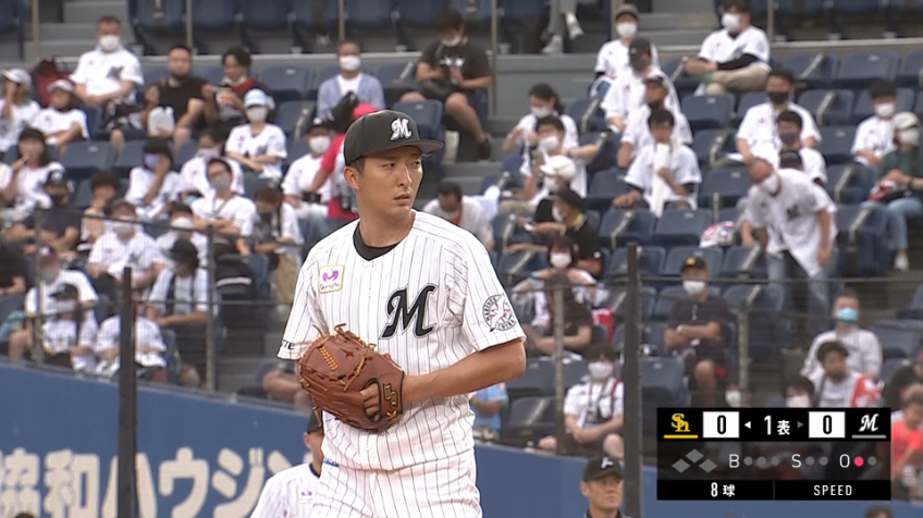 1回表・M河村 プロ入り初先発!! 初回先頭バッターから三振を奪って好発進!!