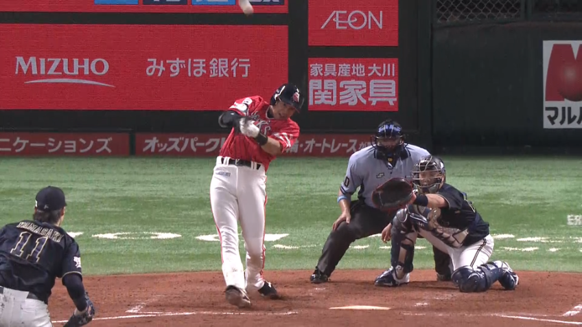 3回裏・H柳田 右中間への2ランホームランを放ち逆転に成功!!