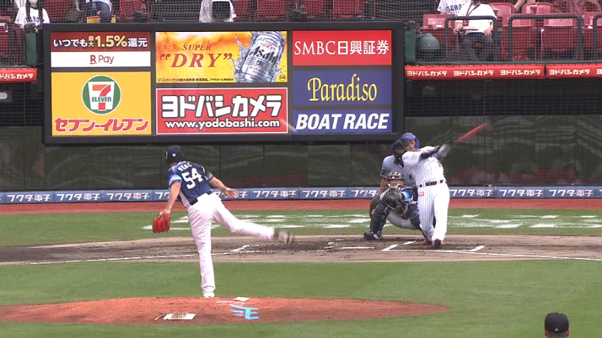 1回裏・E浅村 ライトへの先制タイムリーヒットを放つ!!