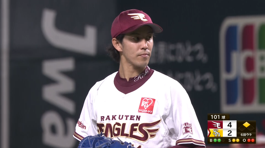 6回裏・E岸 久しぶりの勝利へ!! 6回2失点の好投をみせる!!