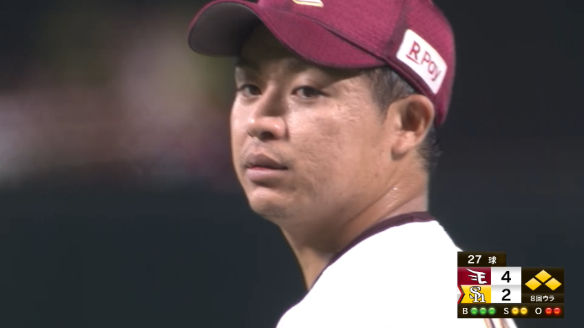 8回裏・E酒居 1死満塁のピンチを背負うも2者連続で三振を奪い無失点で切り抜ける!!