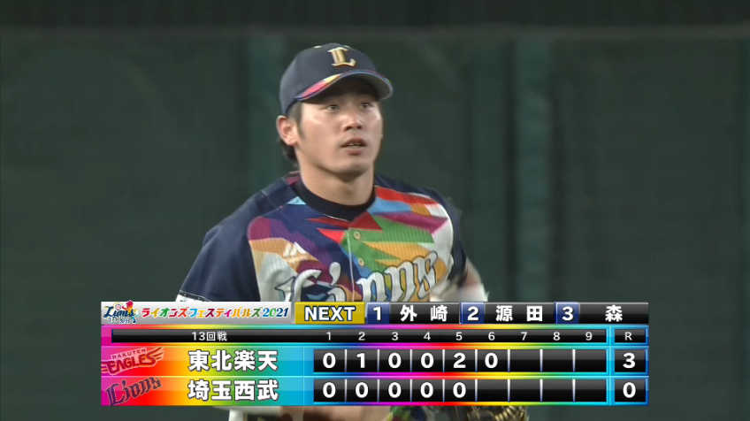 6回表・L岸 センター前に落ちそうな当たりをダイビングキャッチ!!