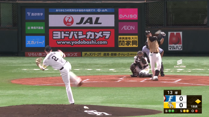 1回表・HC.スチュワート・ジュニア 来日初先発でいきなり2つの三振を奪う!!