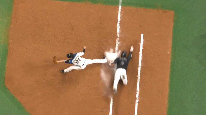 5回表・M藤岡 同点に追いつくショートへの内野安打を放つ!!