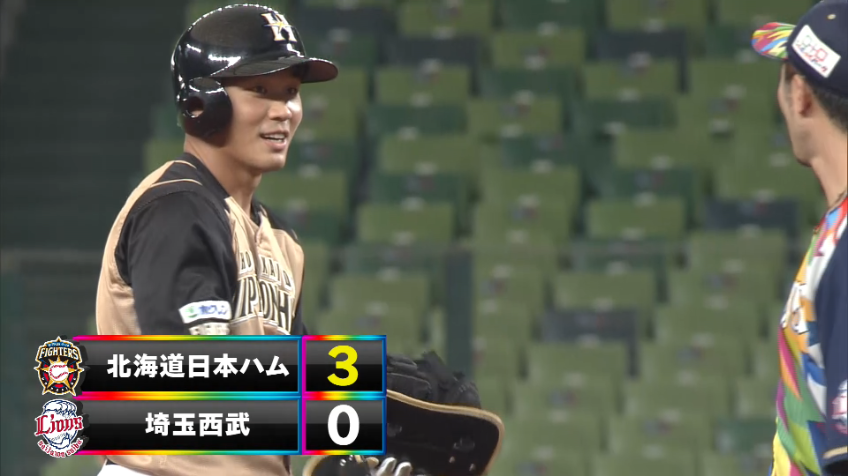 1回表・F王 詰まりながらもレフトへ2点タイムリー2ベースヒット!!