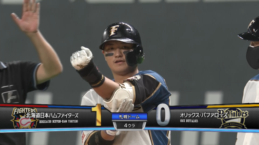 4回裏・F佐藤 レフト前へ移籍後初タイムリーヒットを放ちチームに先制点をもたらす!!