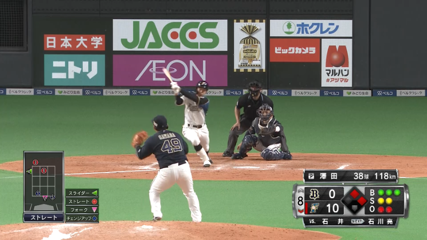 8回裏・F石井 本日4安打4打点の活躍を見せる!!