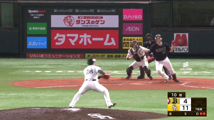 7回表・H高橋礼 最後はピッチャーゴロを好フィールディング!! この回を三者凡退に抑えた‼