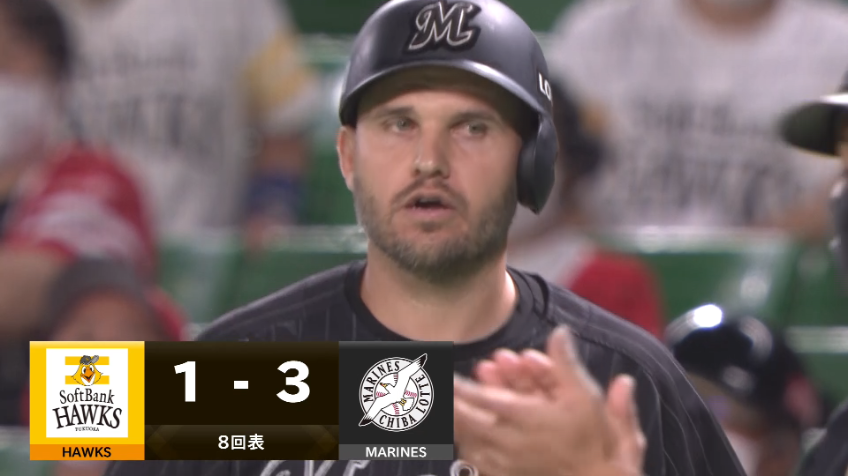 8回表・Mレアード 千賀の投球をセンター前に弾き返し、勝ち越し2点タイムリー!!