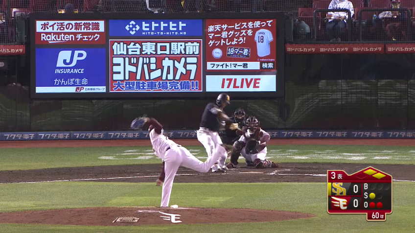 3回表・H中村晃 センターへ先制のタイムリー2ベースヒットを放つ!!