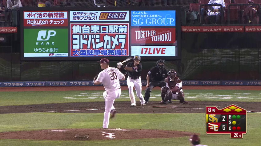 8回表・H柳田 タイムリーヒットを放ち同点に追いつく!!