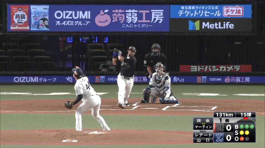1回表・Mマーティン フェンス直撃の先制タイムリーを放つ!!