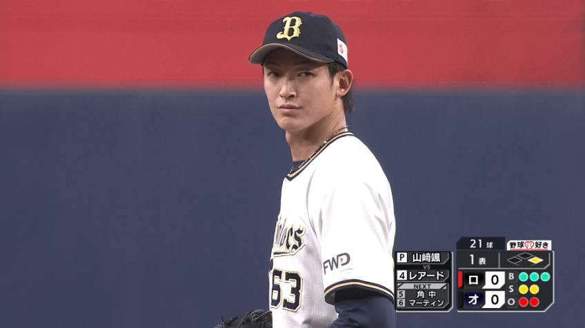 1回表・B山崎颯 Mレアードから変化球で空振り三振を奪い、初回を無失点に抑える!!