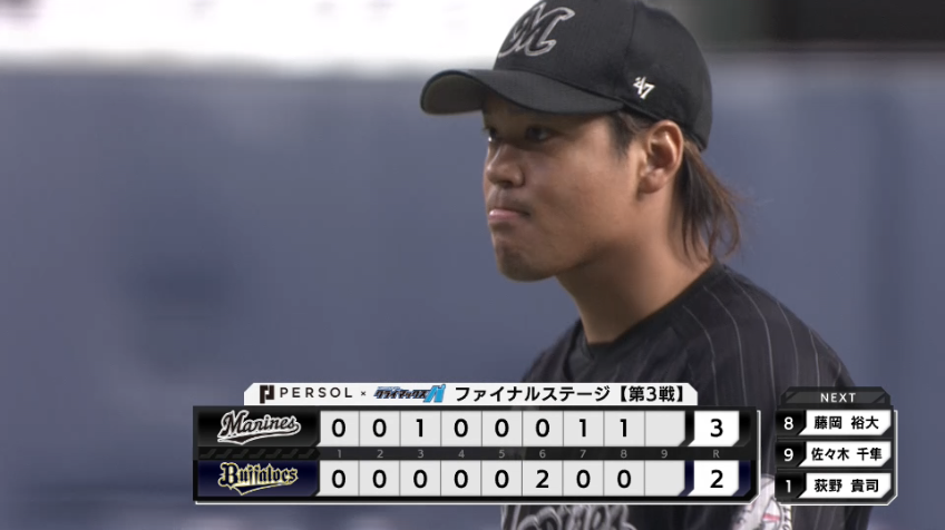 8回裏・M佐々木 ランナーを背負うも最後は空振り三振でアウトを奪い、1点差を守り切る!!