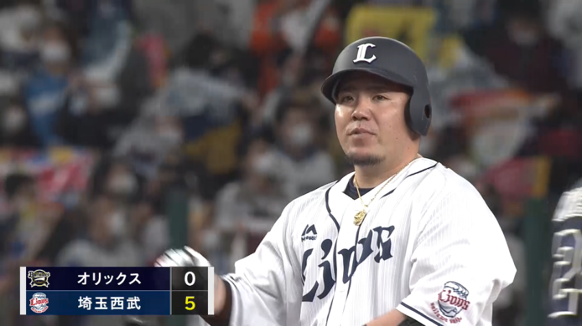 8回裏・L山川穂高 センターへフェンス直撃のタイムリー2ベースヒット!!