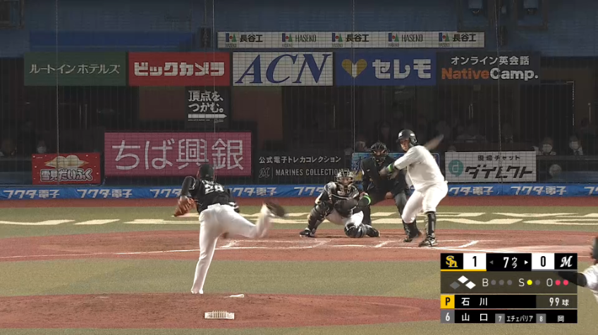 7回裏・H石川柊太 打たれたヒットはわずかに1本!! 7回無失点7奪三振の好投をみせた!!