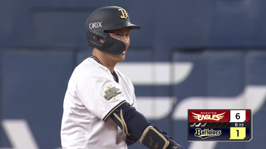 6回裏・B吉田正尚 3塁線を破るタイムリー2ベースヒット!! 1塁ランナーの宗佑磨が長駆生還!!