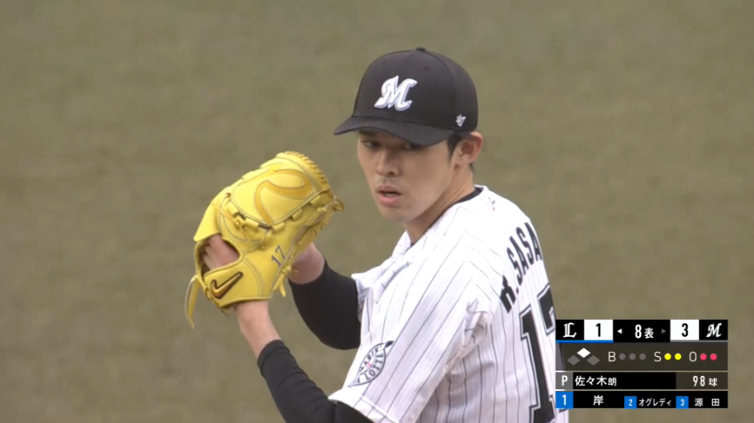 8回表・M佐々木朗希 この回で13奪三振‼ 8回まで毎回三振を奪う投球‼