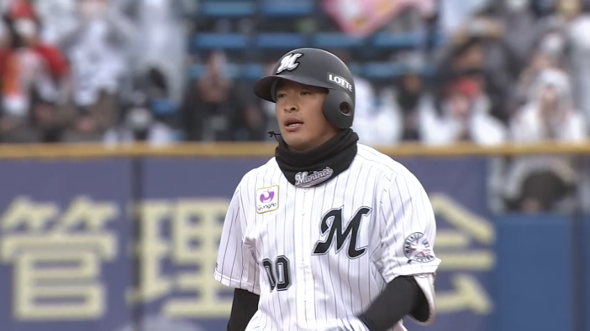 8回裏・M池田来翔 プロ初ヒット‼ 思い切りのいいバッティングで2ベースヒットを放つ‼