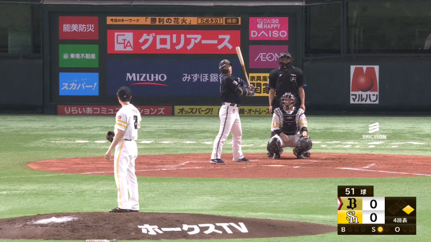 4回表・B吉田正尚 右中間へタイムリー2ベースヒットを放つ!!